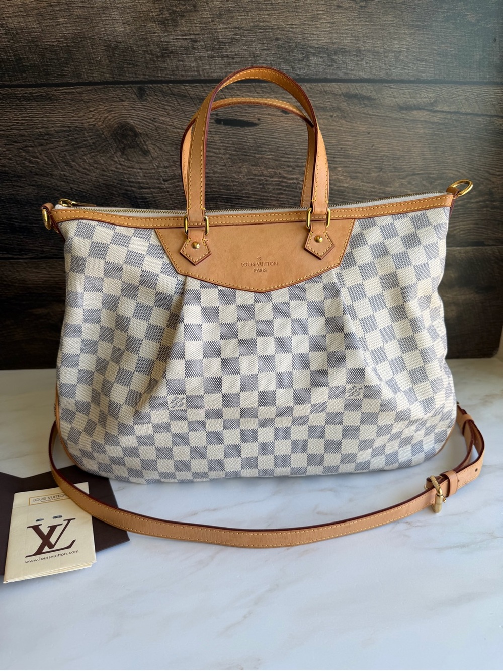 Authentic Louis Vuitton Siracusa GM Damier Azur Handbag Tote Bag Purse